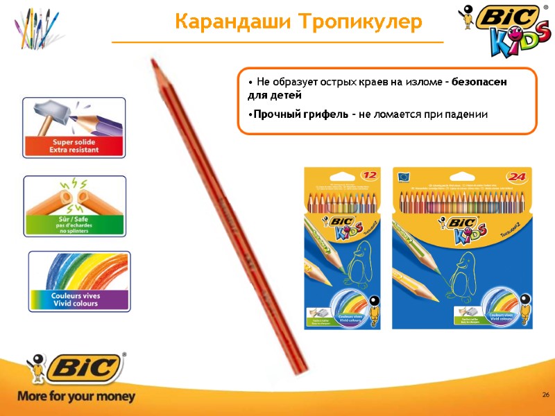 26 Карандаши Тропикулер  Не образует острых краев на изломе – безопасен для детей